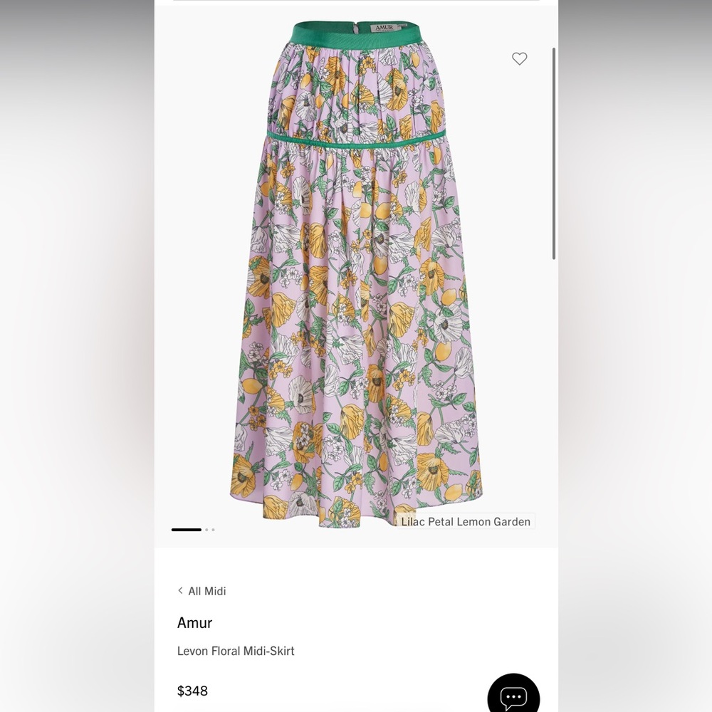 Amur Levon Midi Skirt in Lilac Petal Lemon Garden nwt